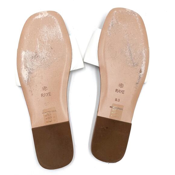 Raye Houston Sandals White Wide Strap Flat‎ Slides Leather Square Sz 8.5 - Picture 7 of 8